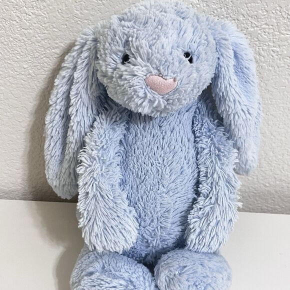 Little Jellycat Blue Bashful Bunny Rabbit Rattle Chime Plush Stuffed Animal 12" - Picture 3 of 12